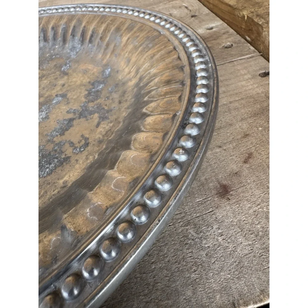 Vintage Wilton Armetale Pewter Ribbed and Beaded Round‎ Serving Platter